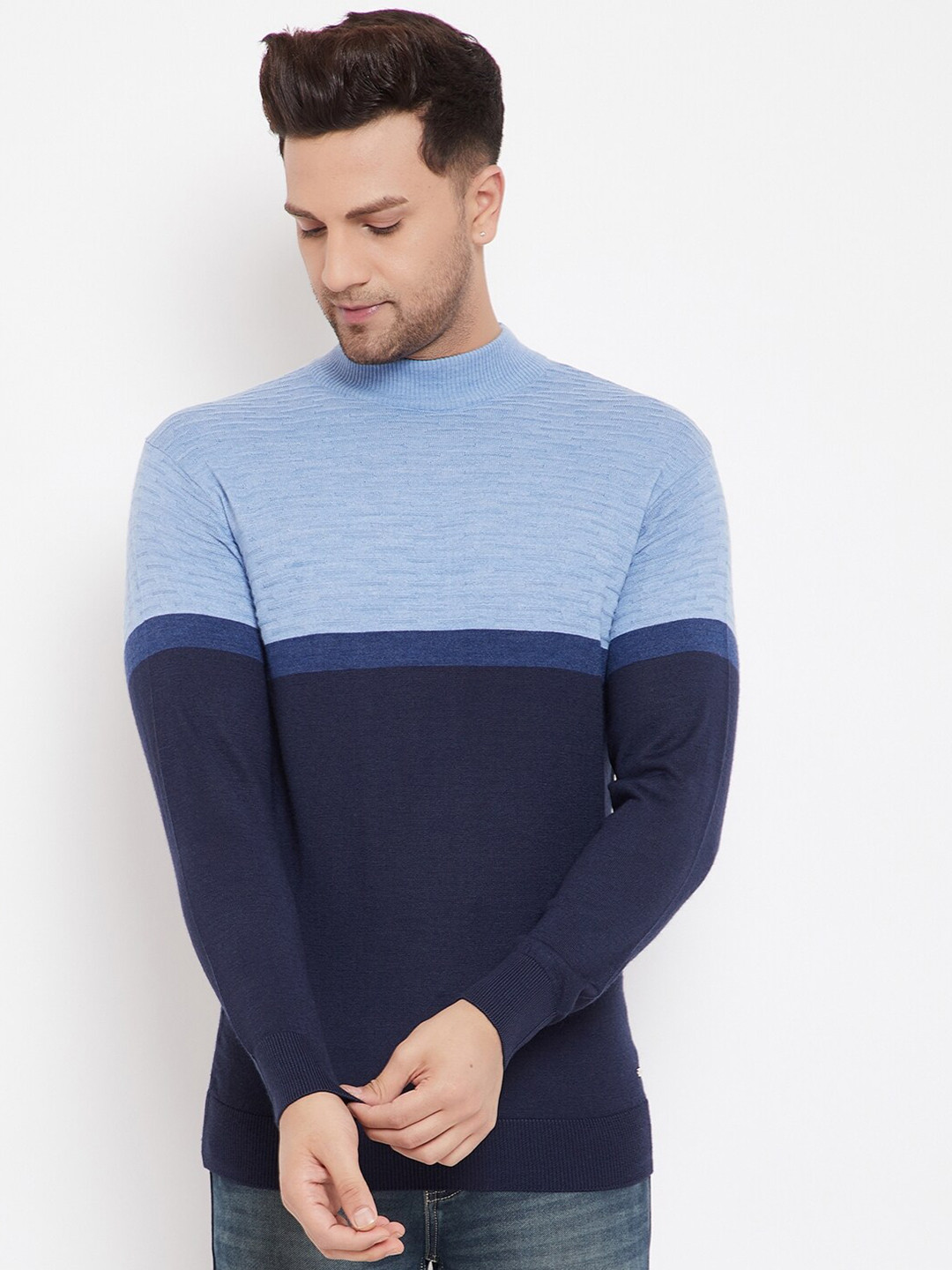 

98 Degree North Men Navy Blue Colourblocked Pullover Sweater