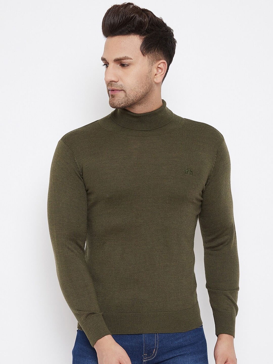 

98 Degree North Men Olive Green Pullover Sweater