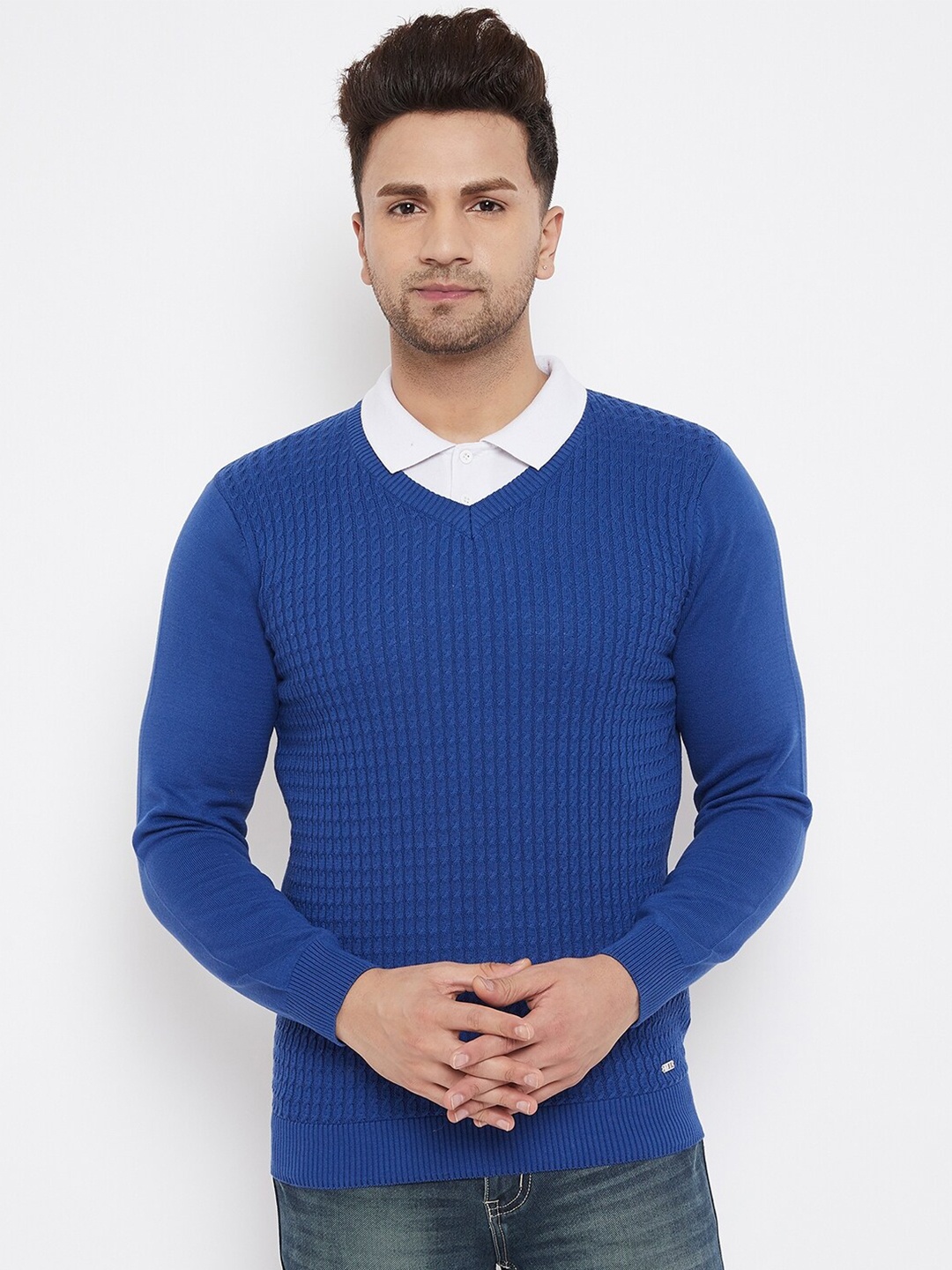 

98 Degree North Men Blue Pullover Sweater