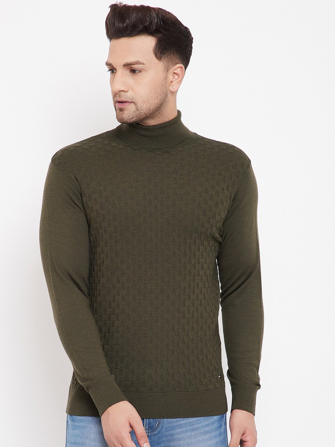 

98 Degree North Men Olive Green Pullover Sweater