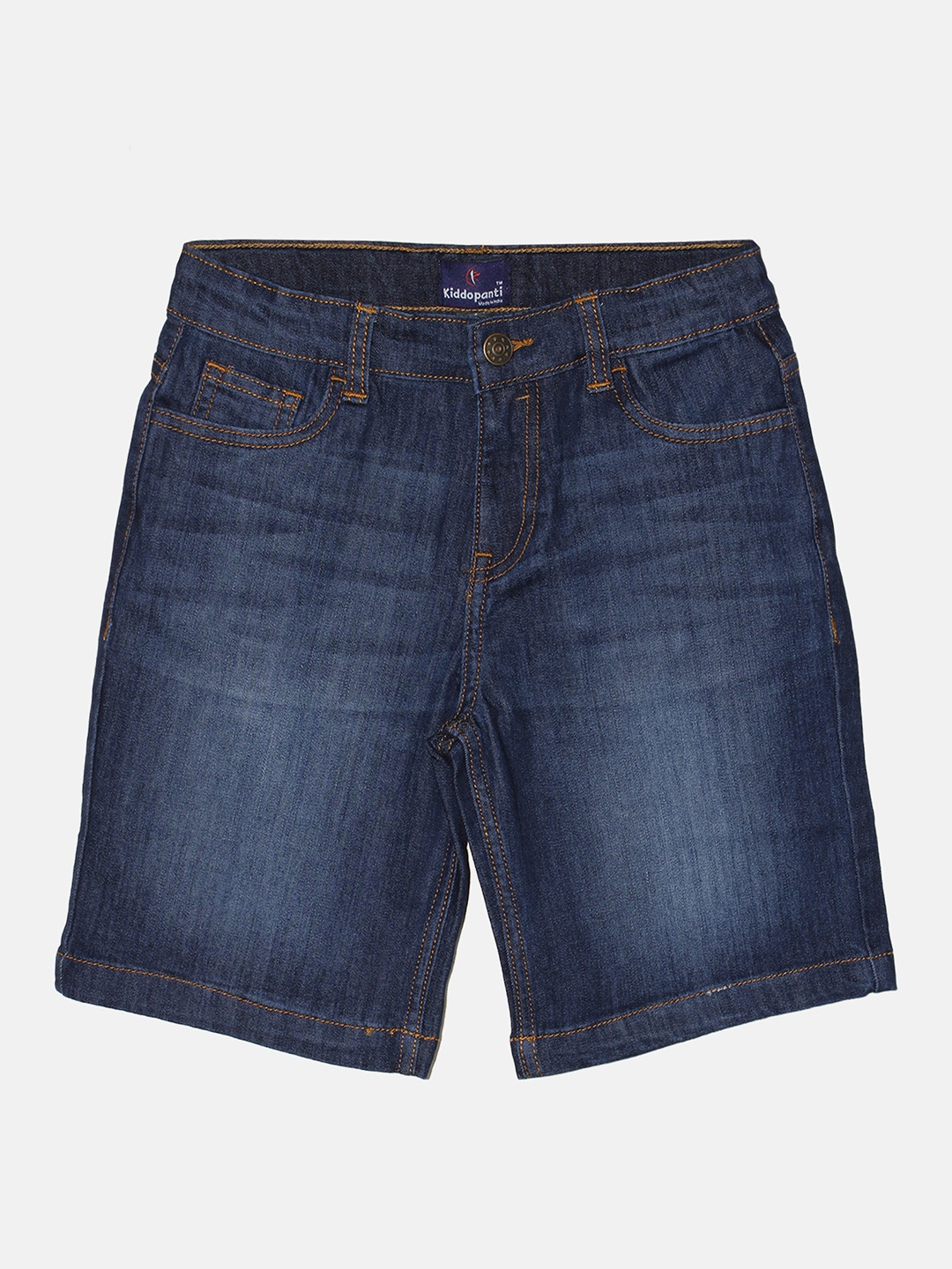 

KiddoPanti Boys Navy Blue Washed Mid-Rise Denim Shorts