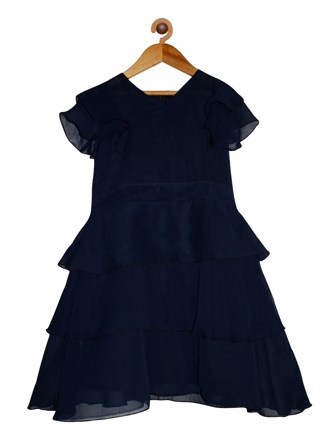 

KiddoPanti Girls Navy Blue Tiered Georgette Dress