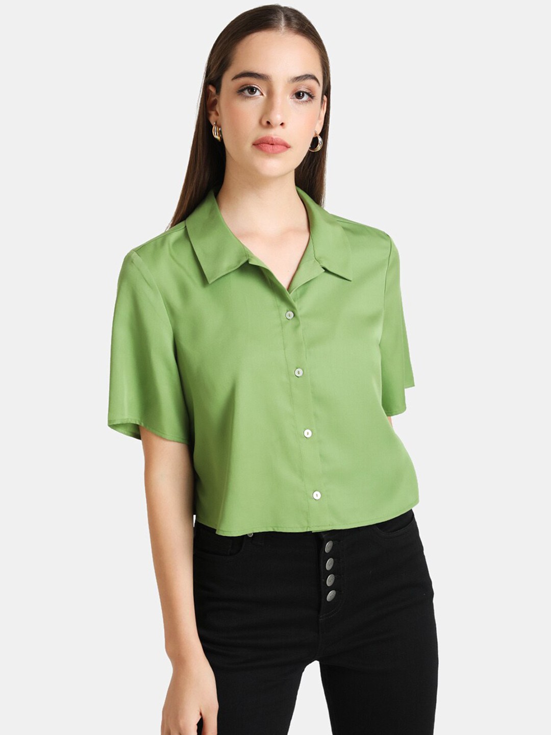 

Kazo Women Green Boxy Casual Shirt