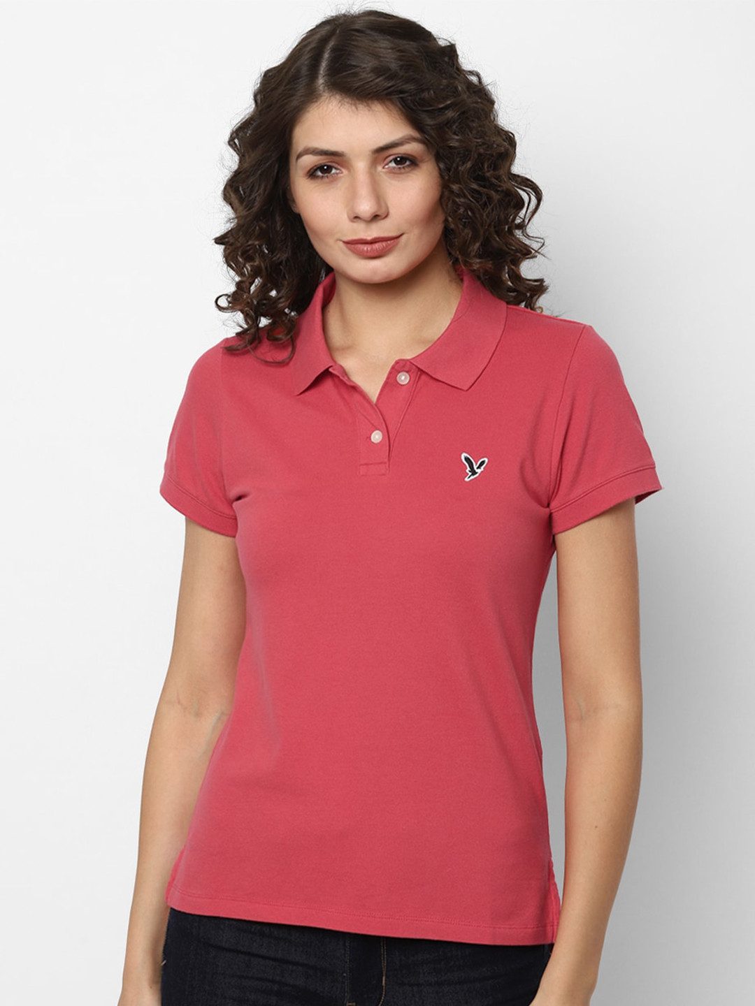 

AMERICAN EAGLE OUTFITTERS Women Pink Polo Collar T-shirt