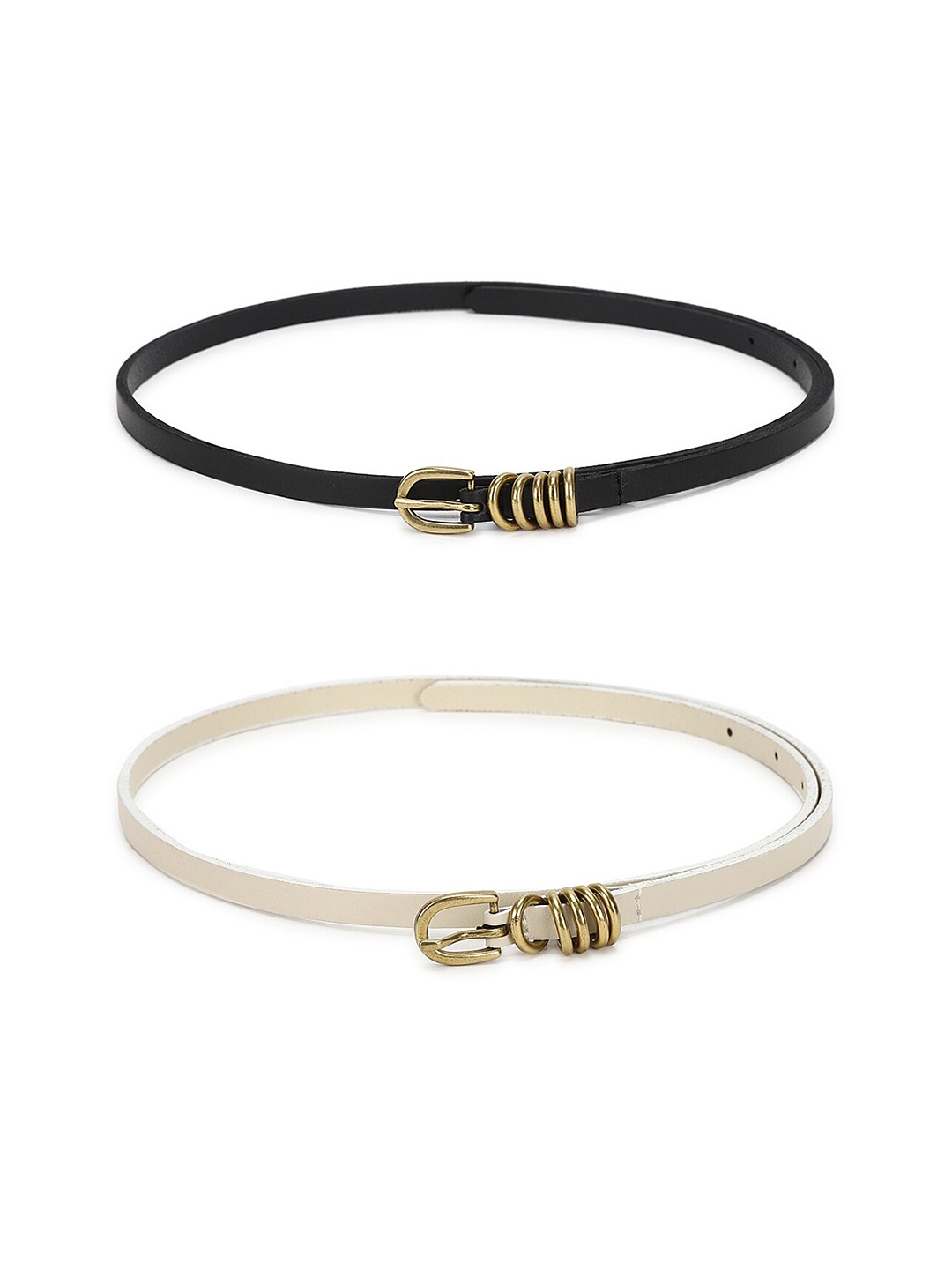 

AMERICAN EAGLE OUTFITTERS Women Black & Off-White Pack of 2 Leather Belt