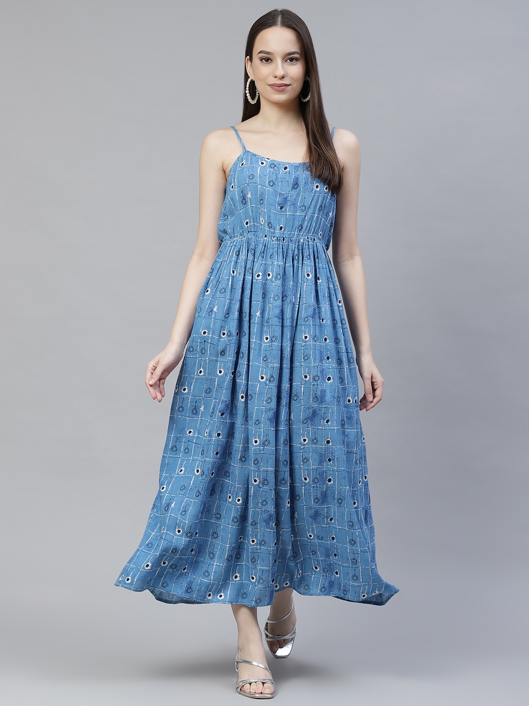 

Meeranshi Blue & Black Floral Maxi Dress