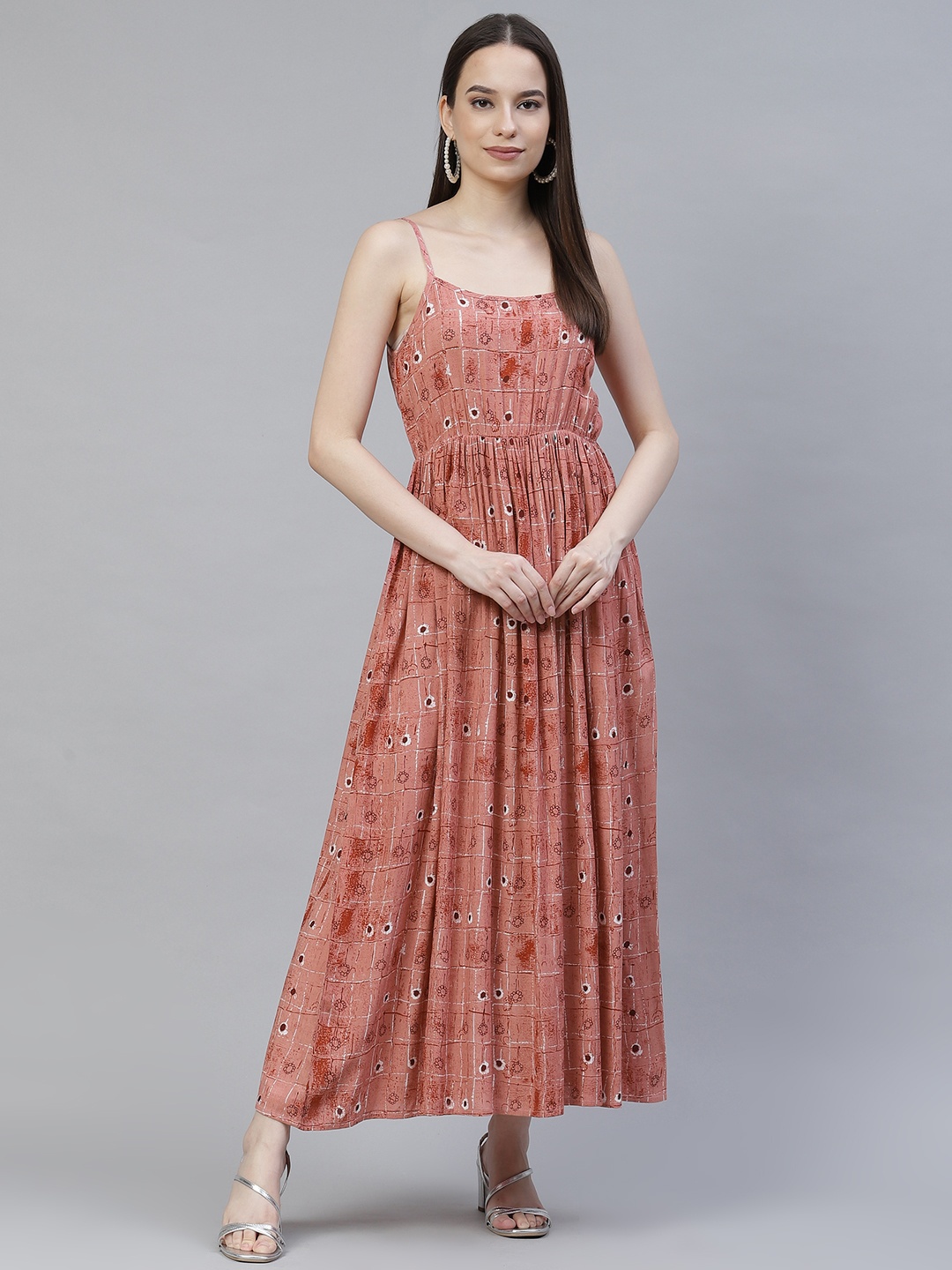 

Meeranshi Brown & Red Floral Maxi Dress
