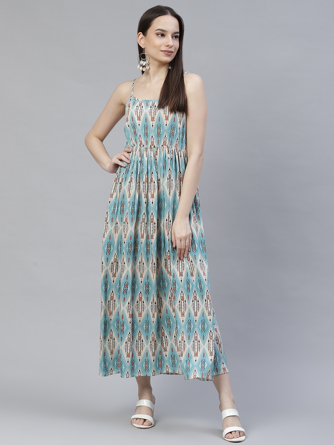 

Meeranshi Blue & White Maxi Dress