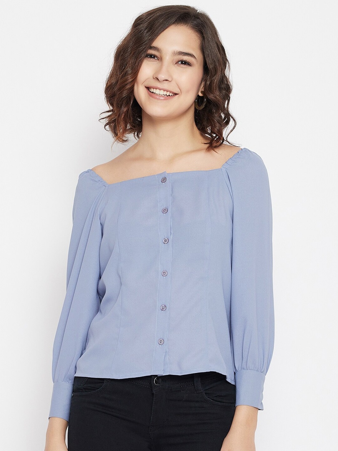 

PURYS Blue Blouson Top