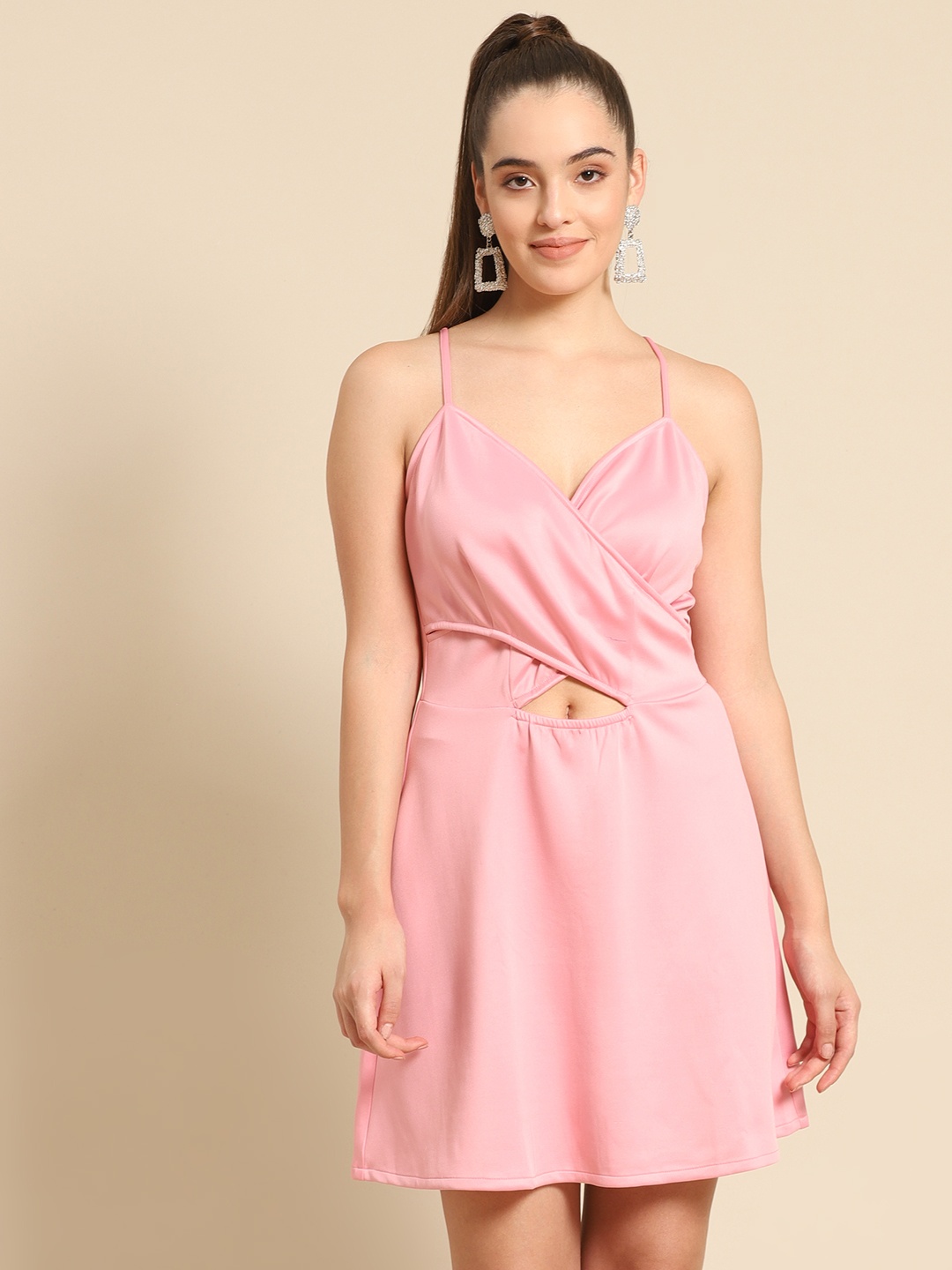 

DODO & MOA Pink Solid A-Line Dress With Cut-Outs