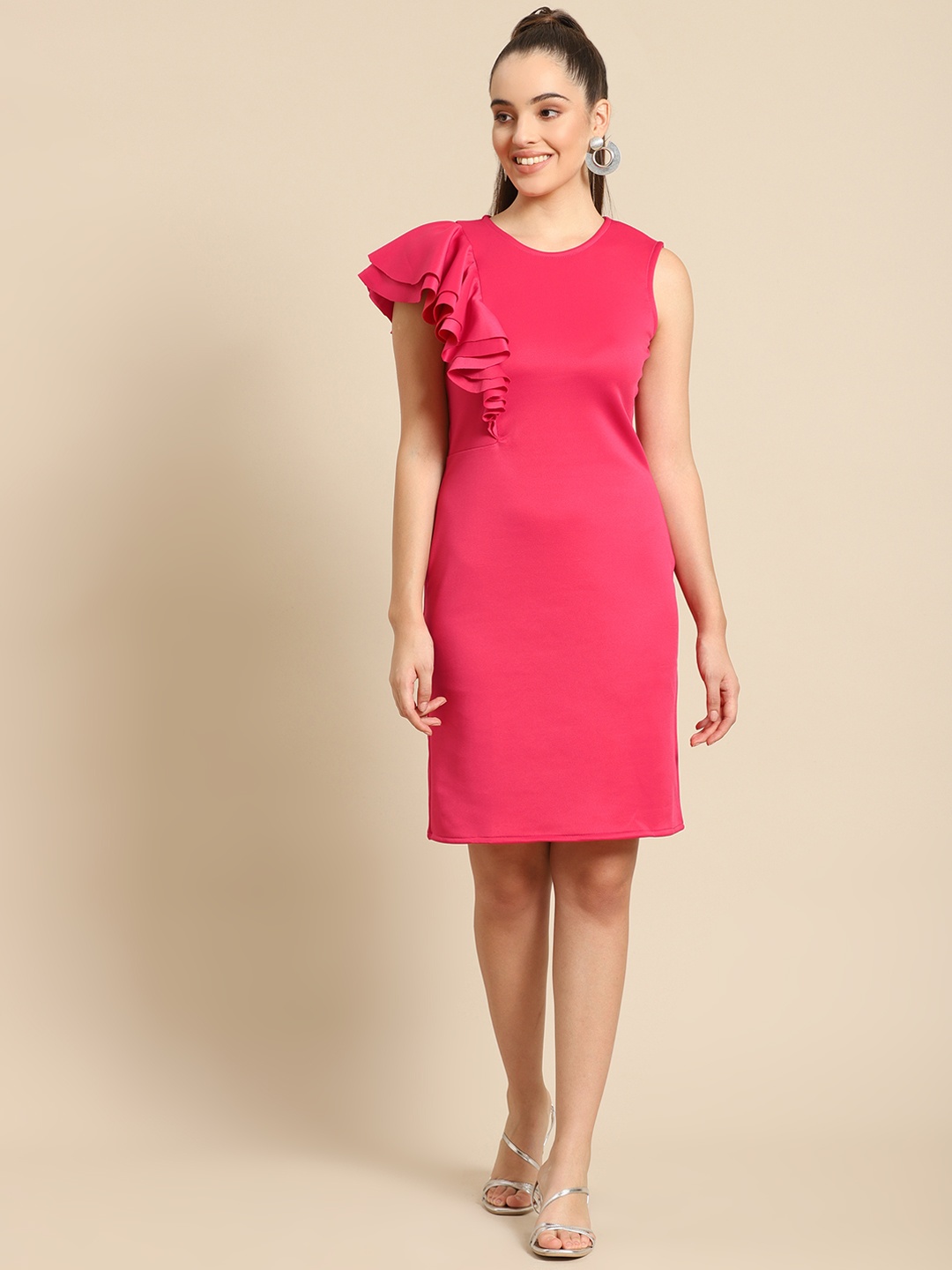 

DODO & MOA Fuchsia Solid Scuba Sheath Dress