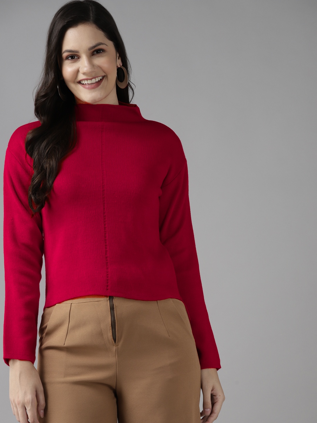 

Cayman Women Red Woollen Solid Pullover