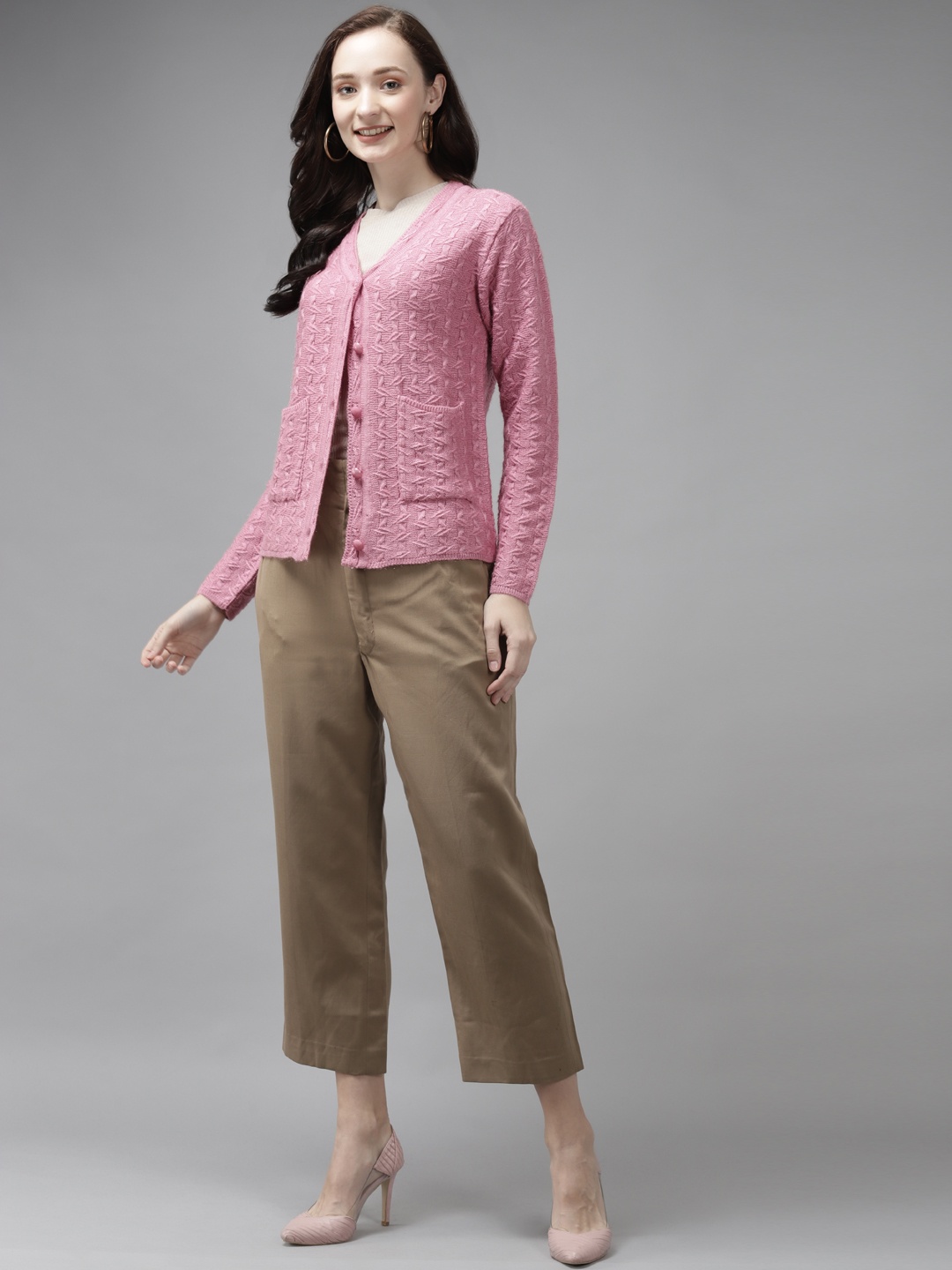 

Cayman Women Pink Self Design Cardigan