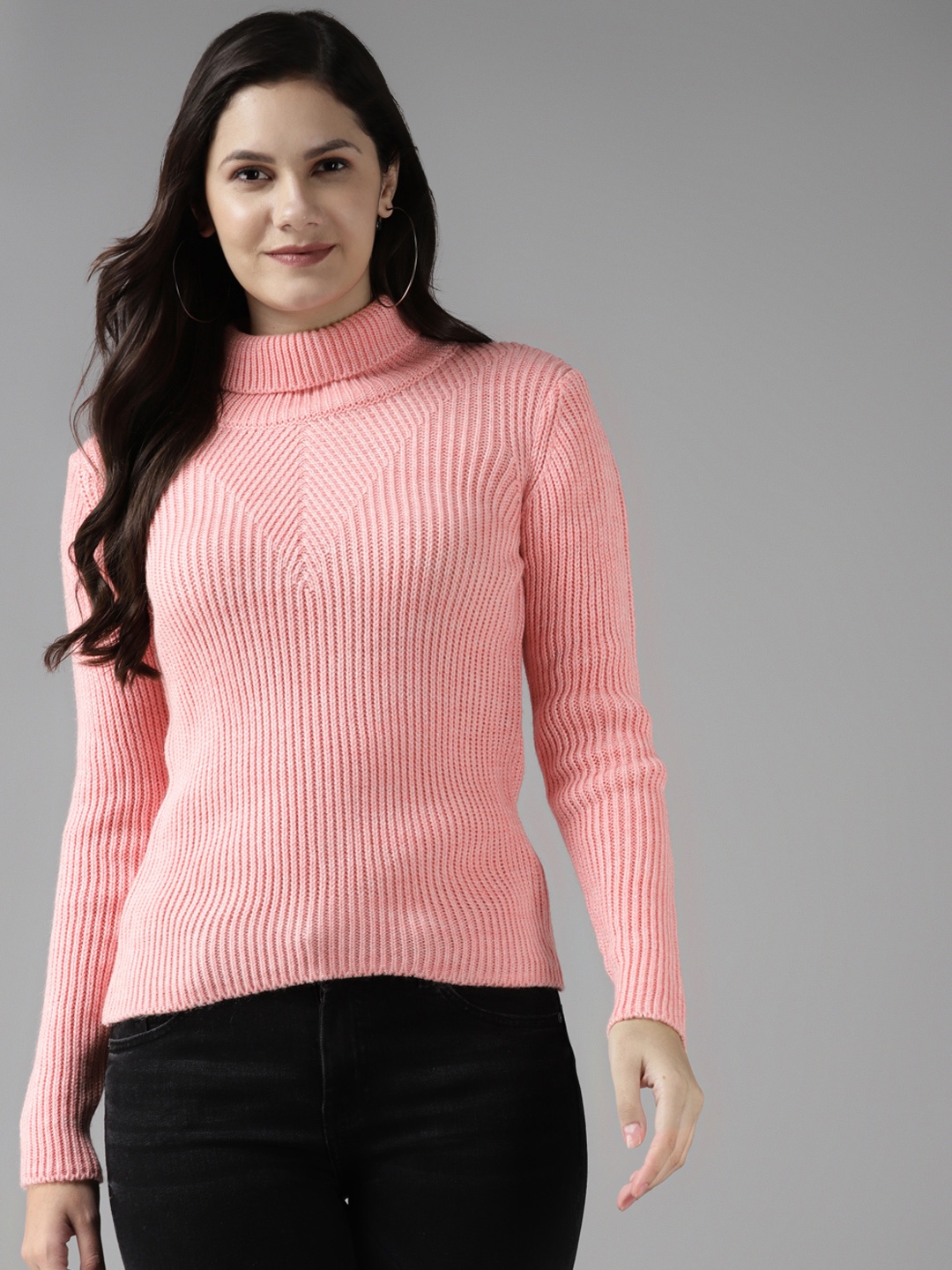 

Cayman Women Pink Woollen Ribbed Pullover