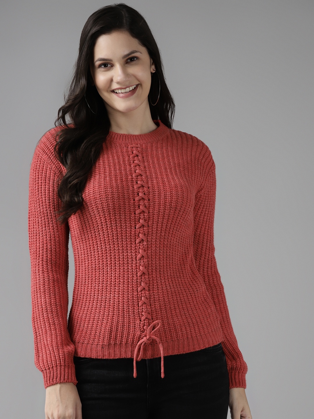 

Cayman Women Rust Red Woollen Ribbed Pullover