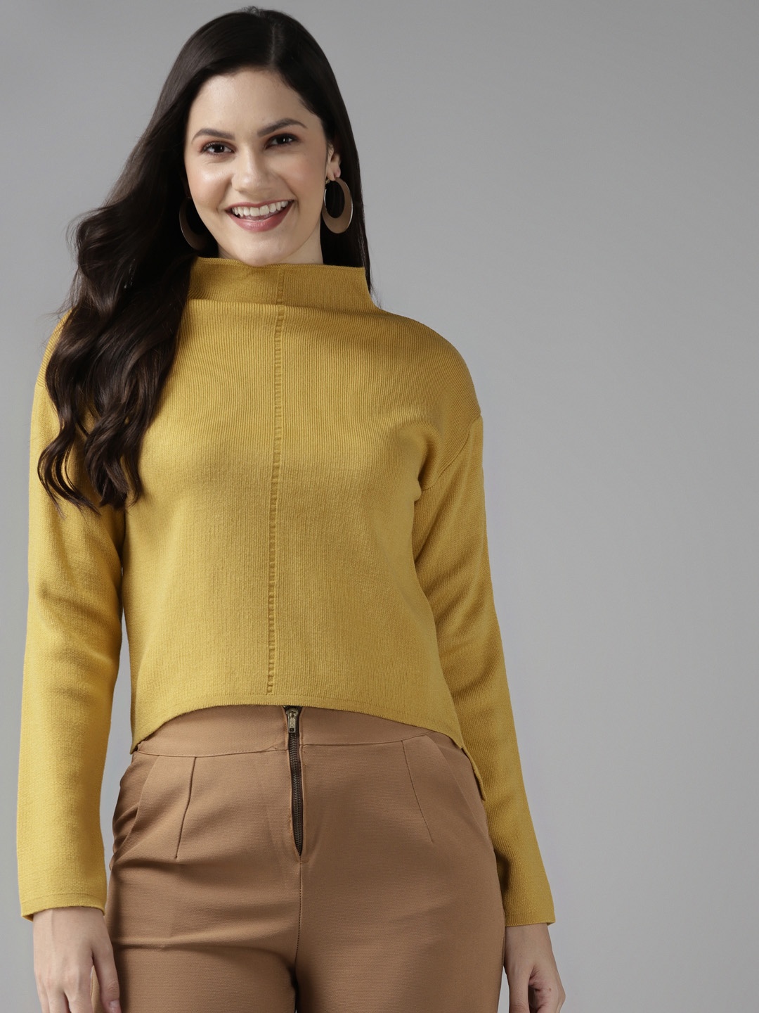 

Cayman Women Mustard Yellow Woollen Solid Pullover