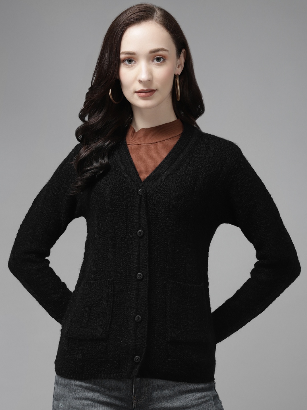 

Cayman Women Black Cable Knit Cardigan