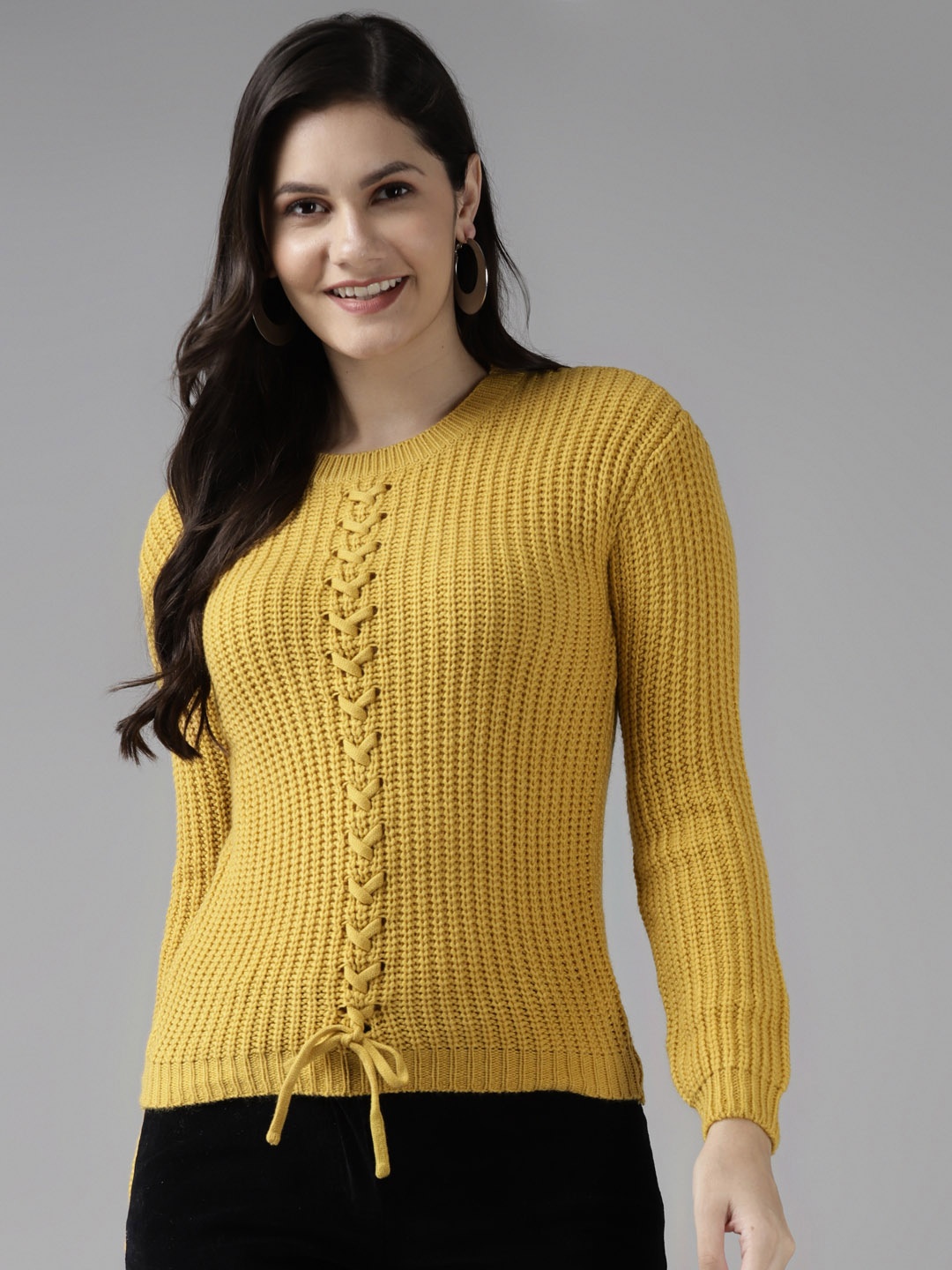 

Cayman Women Mustard Yellow Woollen Ribbed Pullover