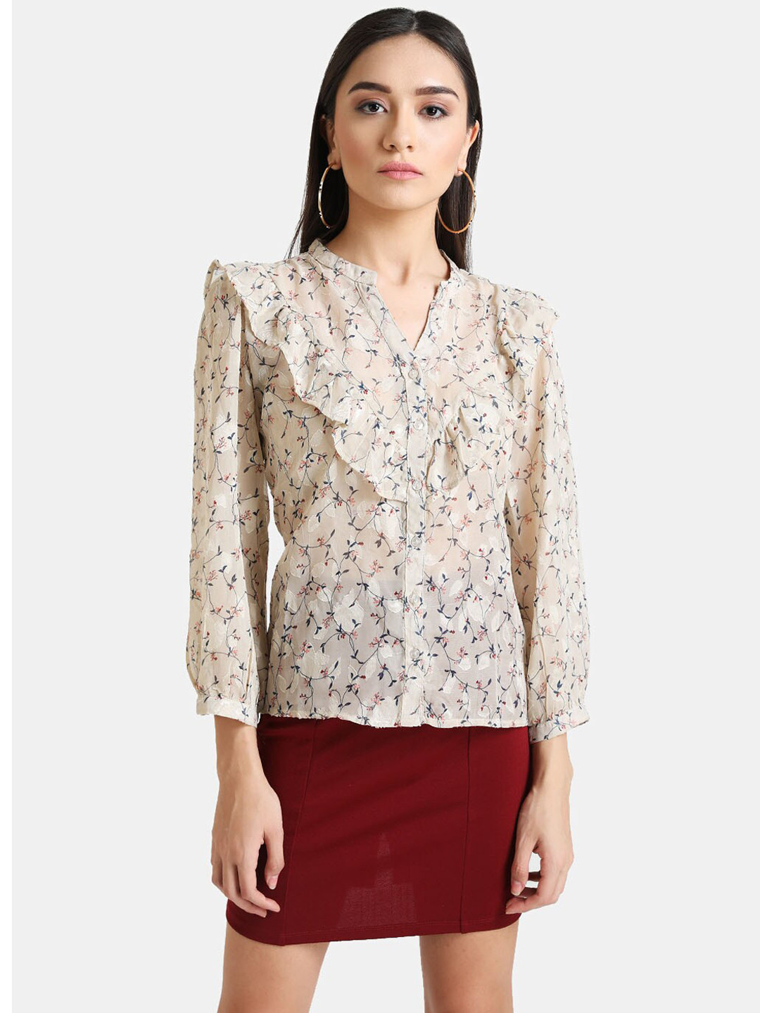 

Kazo Women Beige Floral Printed Casual Shirt