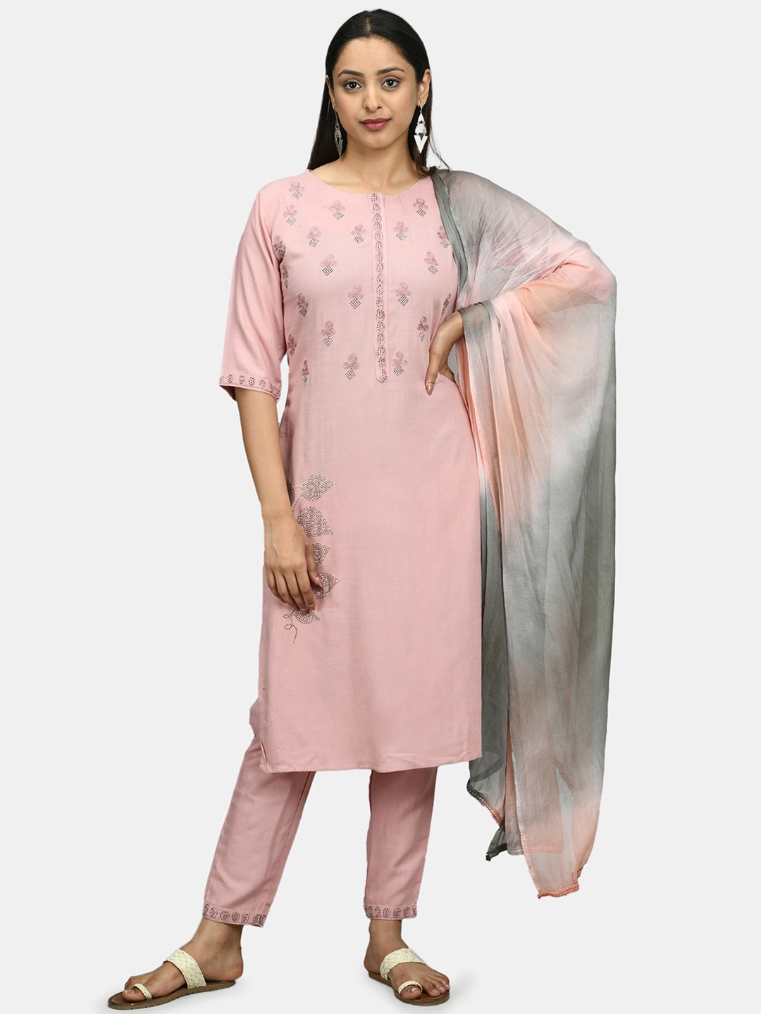 

DesiNoor com Women Pink Embellished Kurta with Trousers & Dupatta