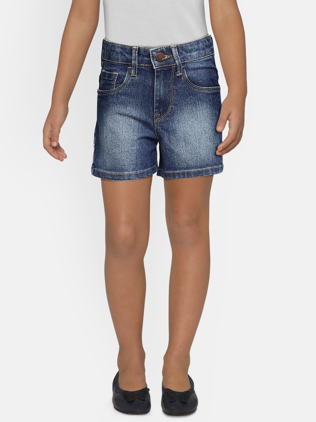 

HERE&NOW Girls Blue Washed Mid-Rise Denim Shorts