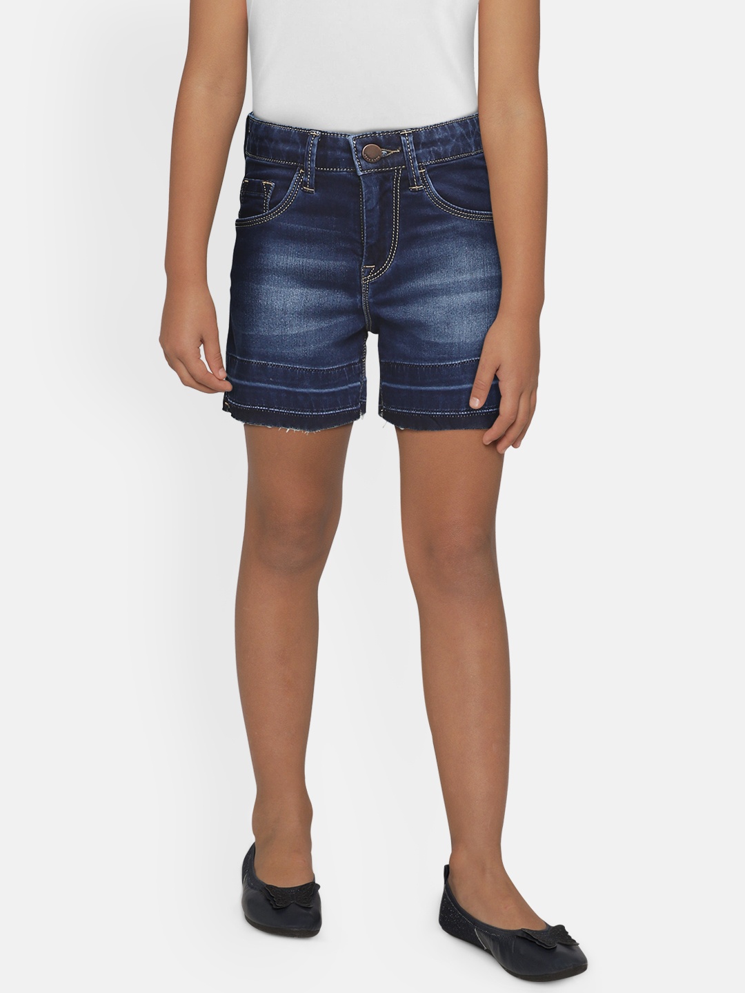 

HERE&NOW Girls Blue Washed Mid-Rise Denim Shorts