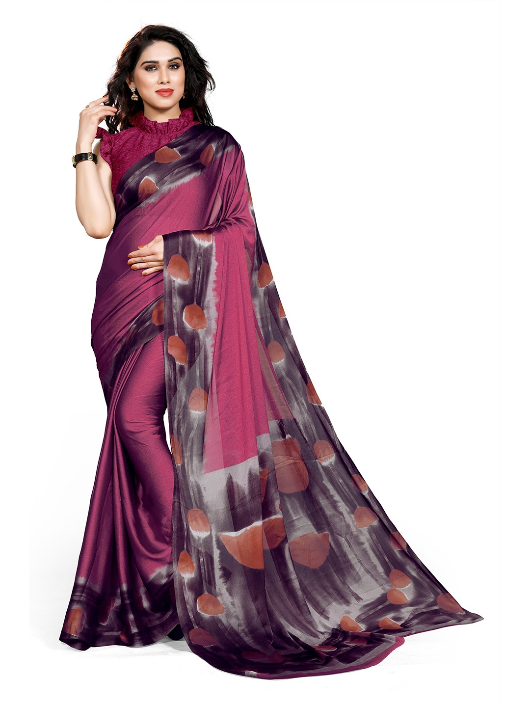 

KALINI Pink & Grey Chiffon Saree