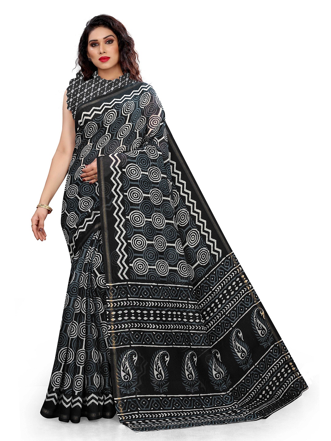 

KALINI Black & White Polycotton Saree