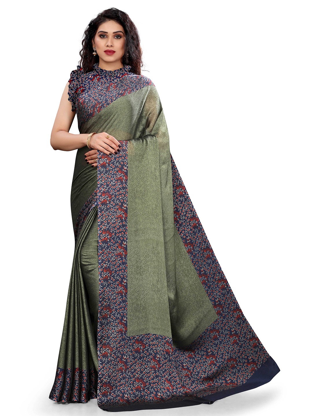 

KALINI Green & Blue Floral Bagh Saree