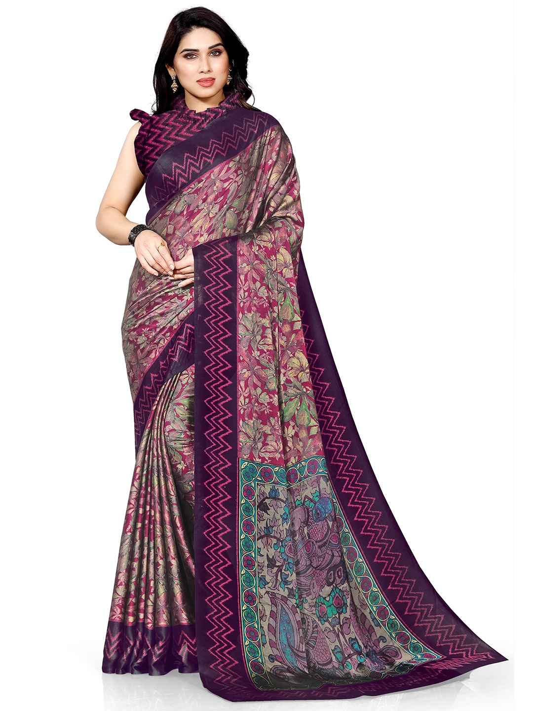 

KALINI Pink & Purple Floral Bagh Saree