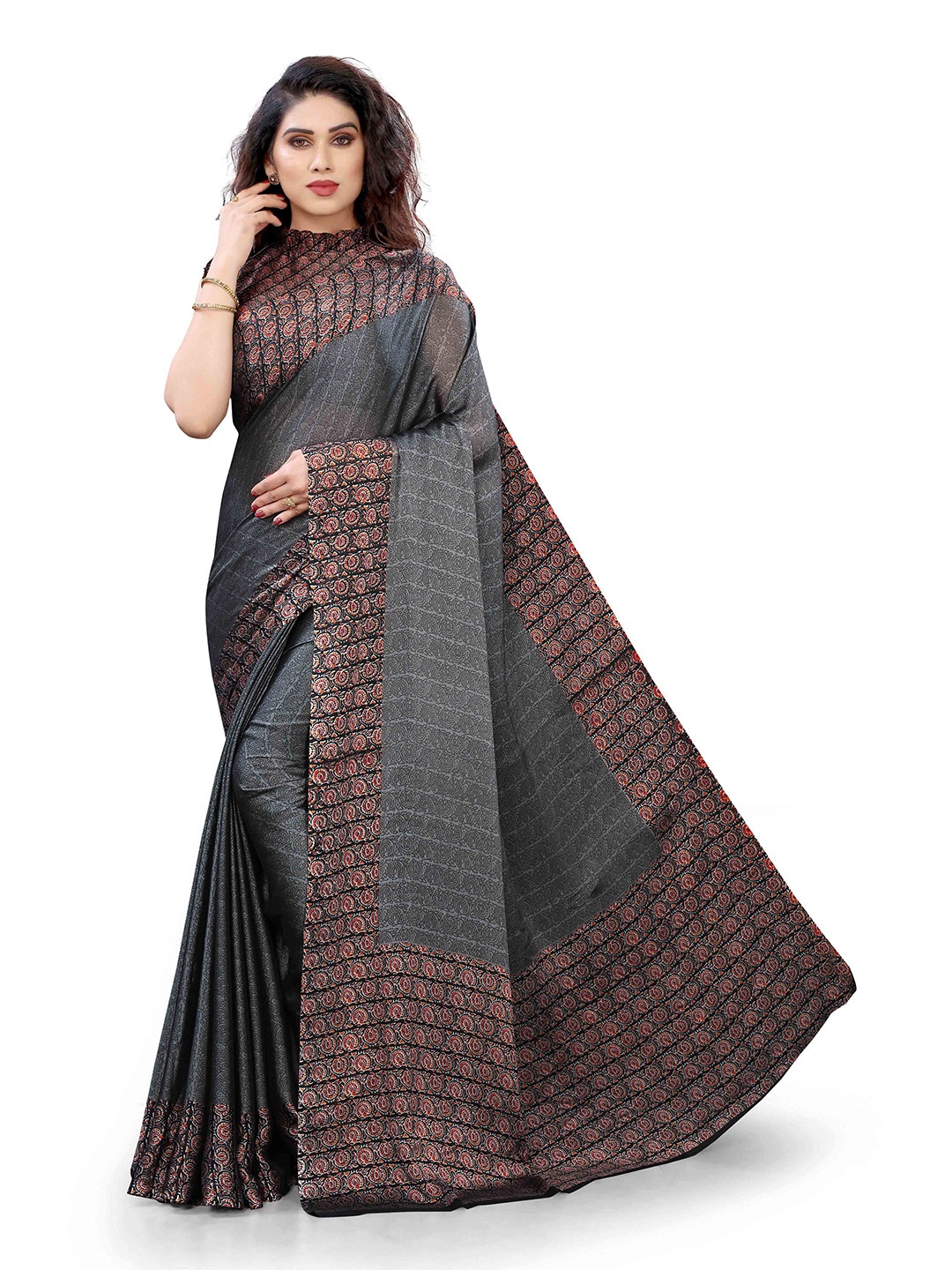 

KALINI Grey Solid Saree