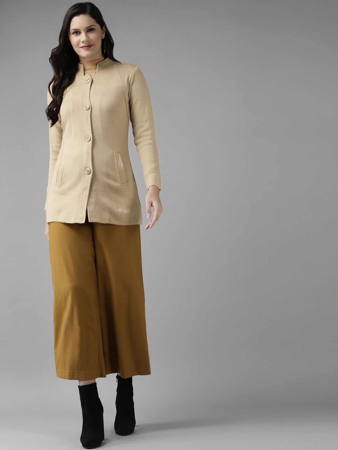 

Cayman Women Beige Solid Overcoat