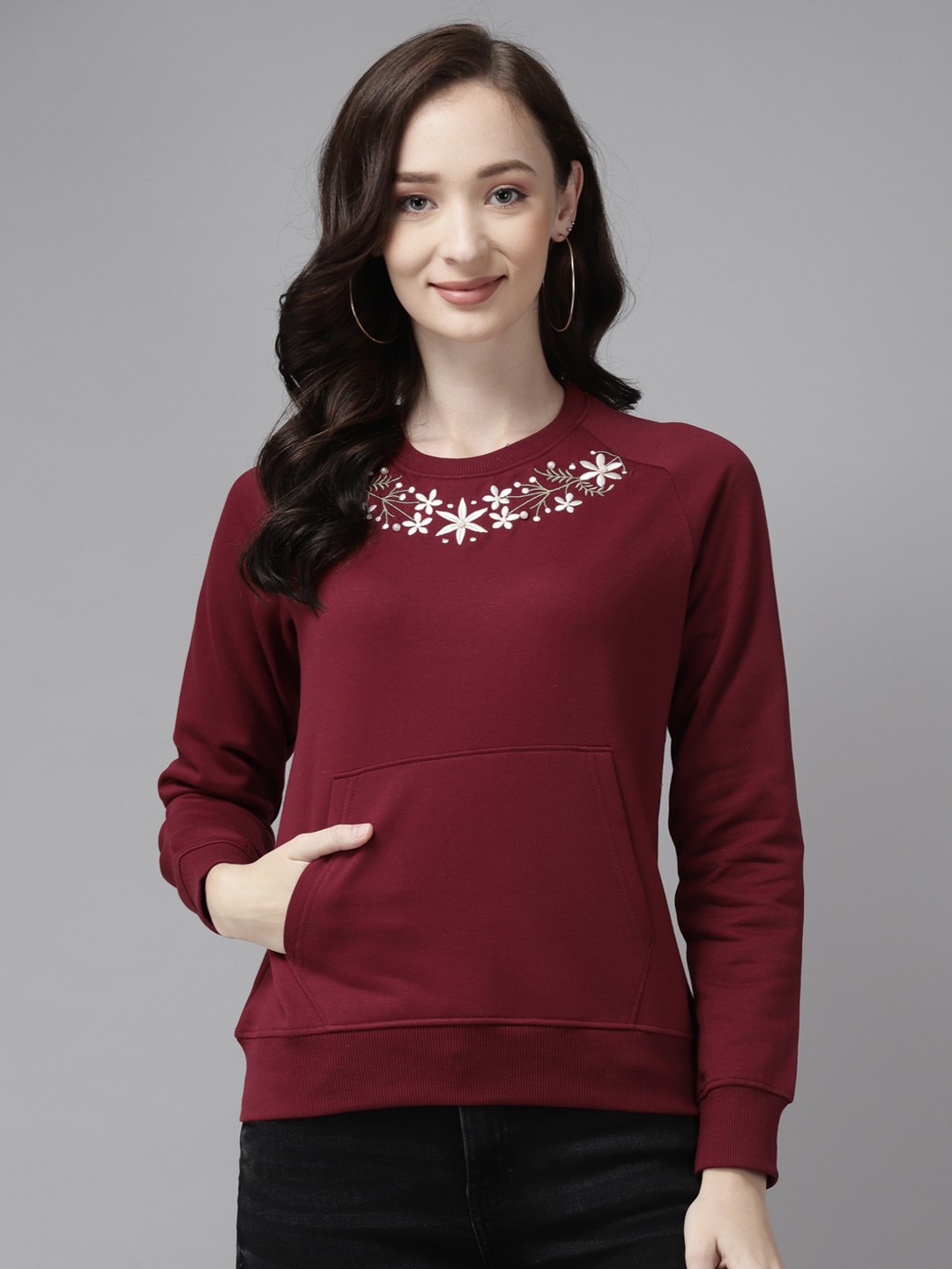

Cayman Women Maroon Embroidered Detail Sweatshirt