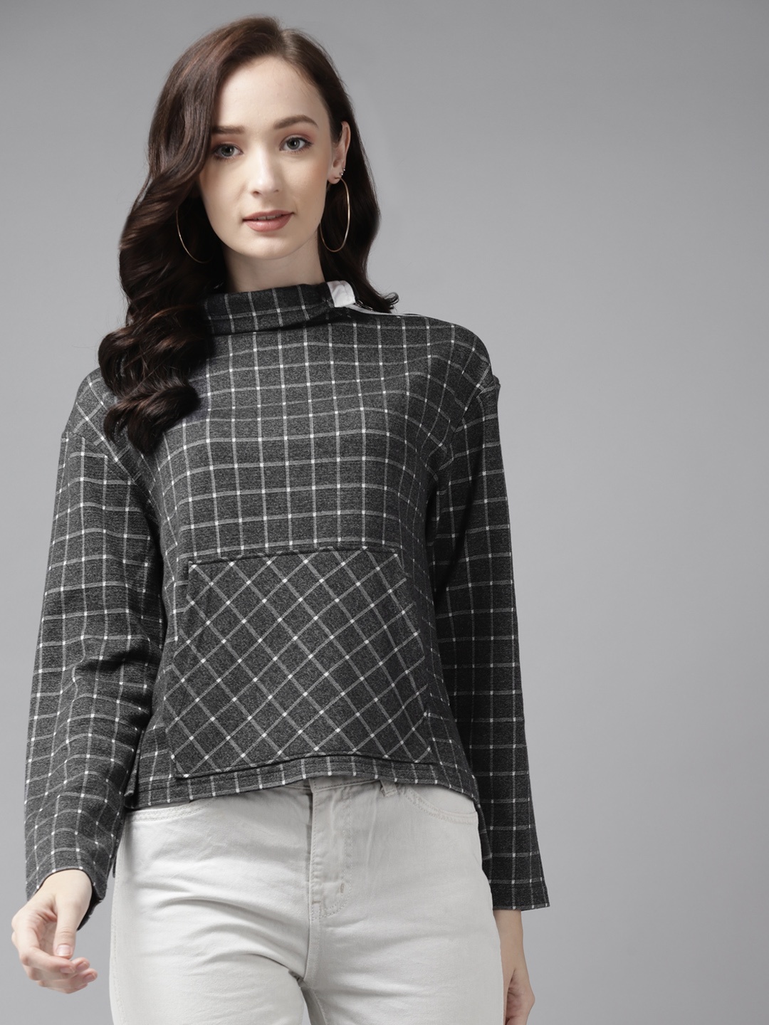 

Cayman Women Charcoal Grey Checked Sweatshirt