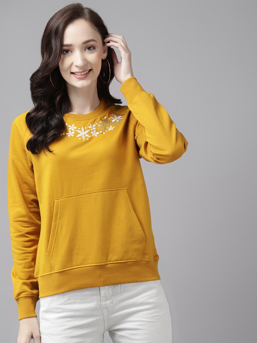 

Cayman Women Mustard Yellow Embroidered Detail Sweatshirt