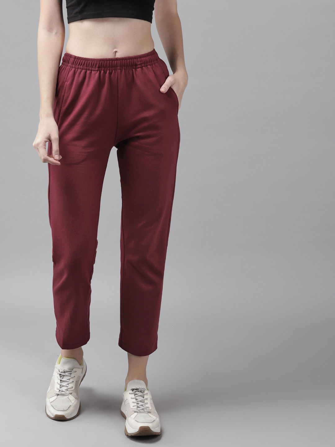 

Cayman Women Burgundy Solid Pure Cotton Straight Fit Cropped Track Pants