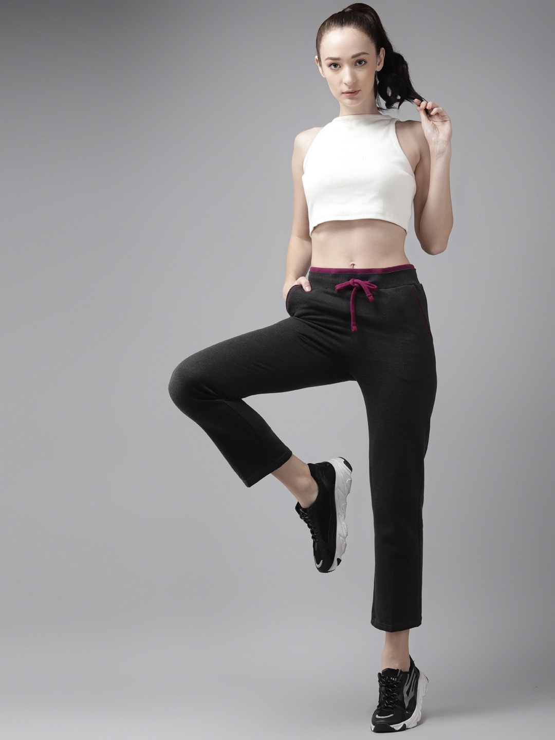 

Cayman Women Charcoal Grey Solid Pure Cotton Straight Fit Cropped Track Pants