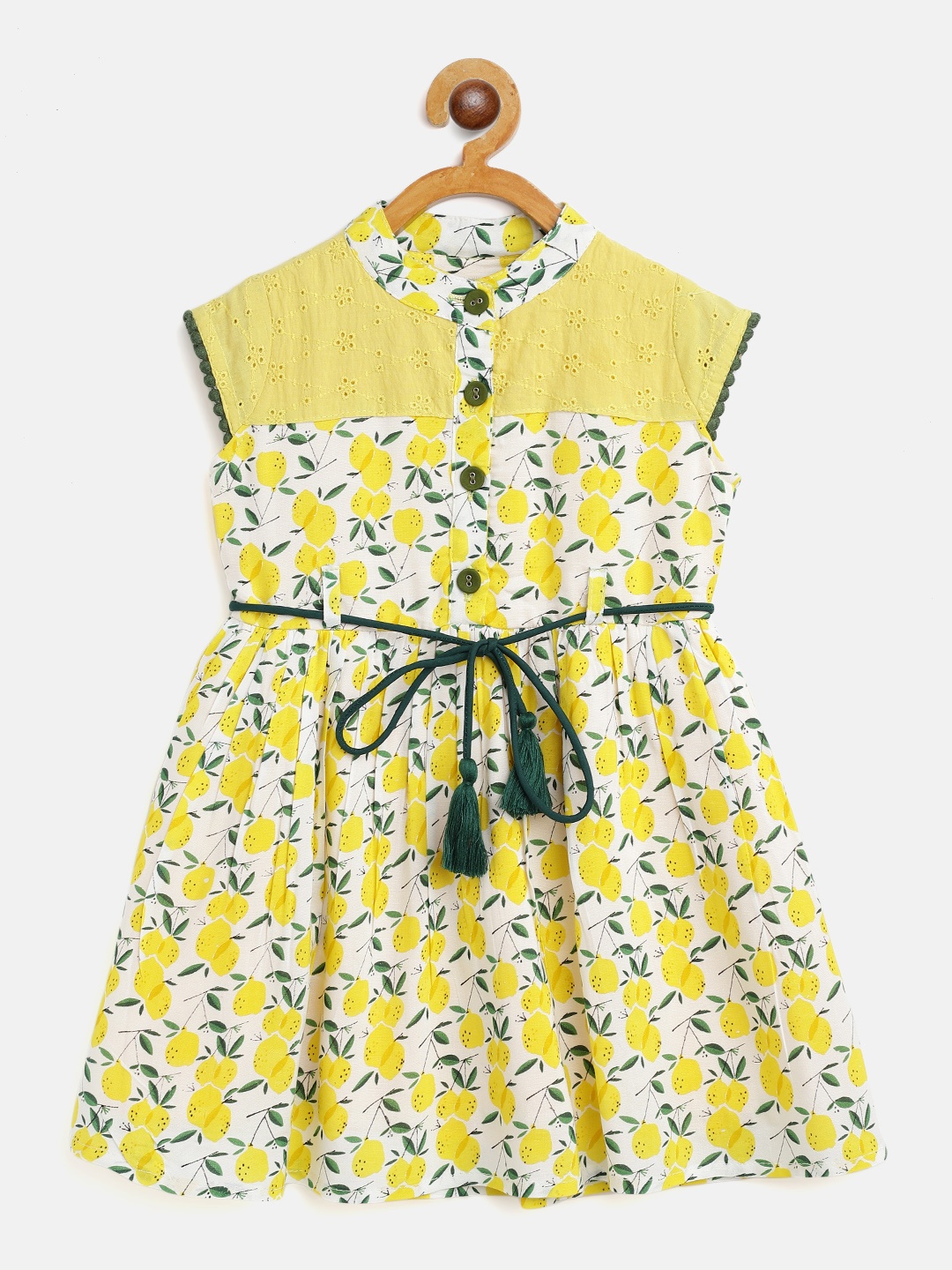 

Bella Moda Girls Yellow & White Floral Print Fit and Flare Dress with Belt