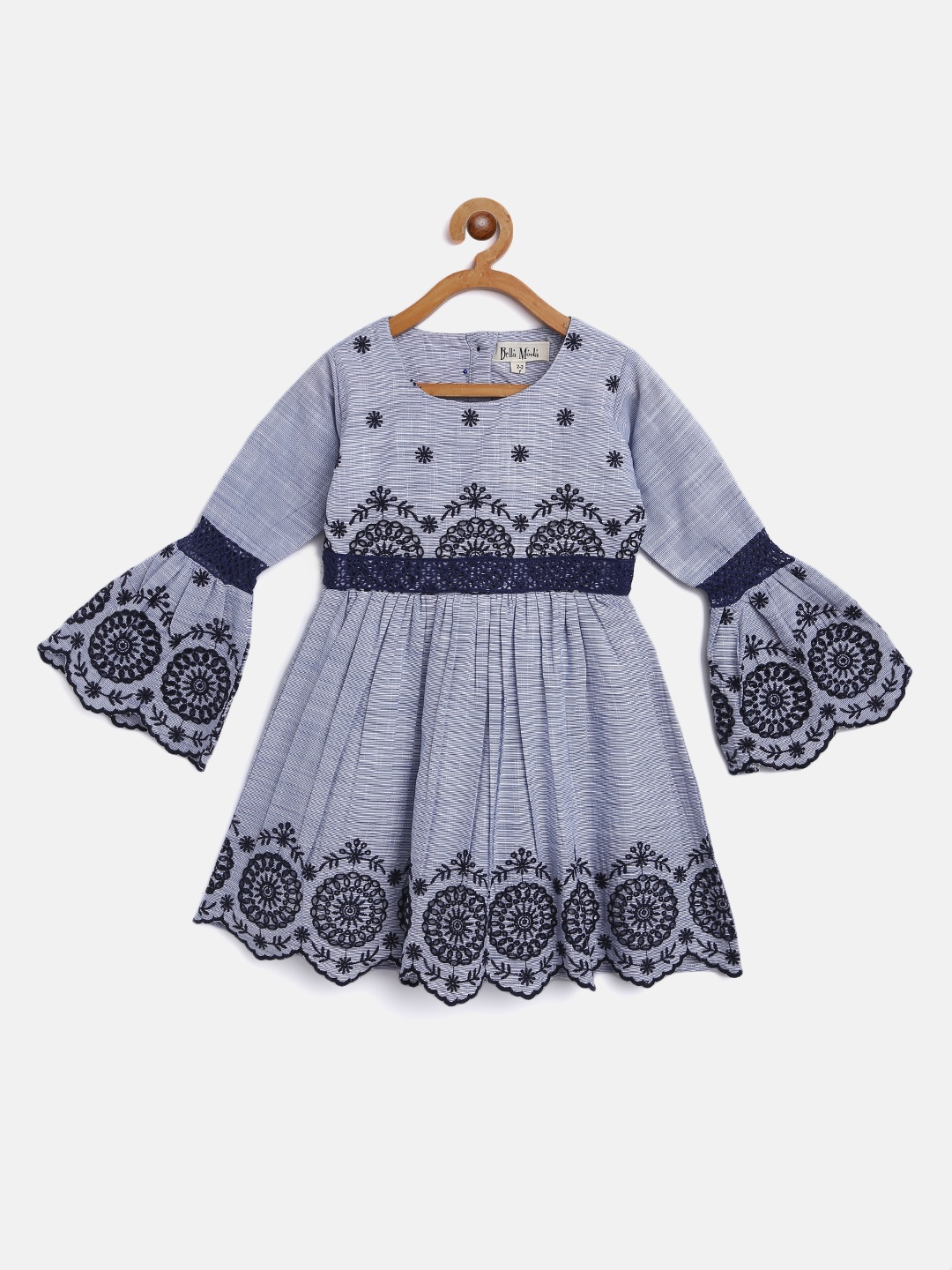

Bella Moda Girls Blue & White Striped Fit and Flare Dress