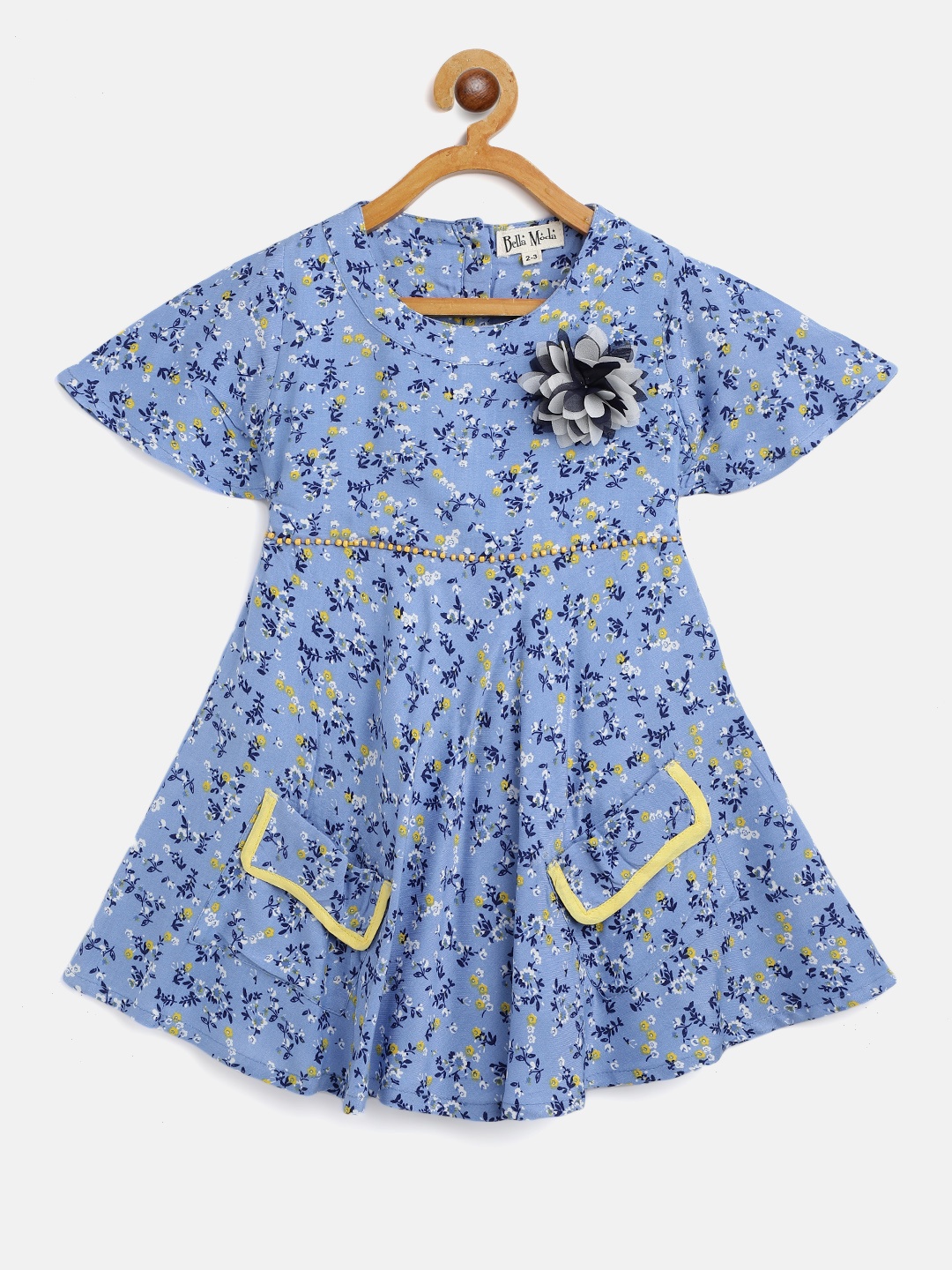 

Bella Moda Girls Blue & White Floral Applique Fit & Flare Dress