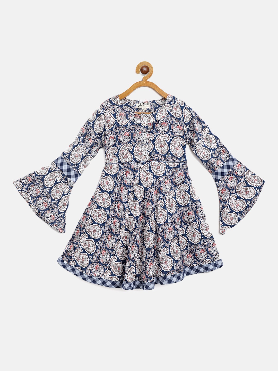 

Bella Moda Girls Teal Blue & White Ethnic Motifs Fit & Flare Dress