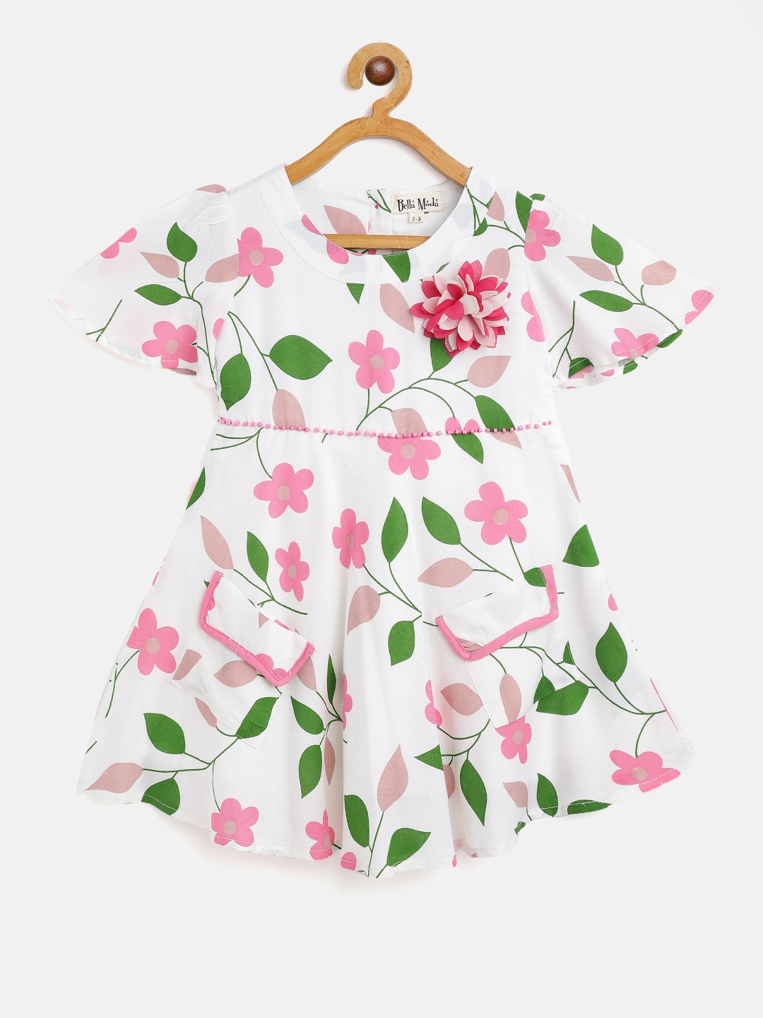 

Bella Moda Girls White & Pink Floral Applique Beaded Detail Fit & Flare Dress