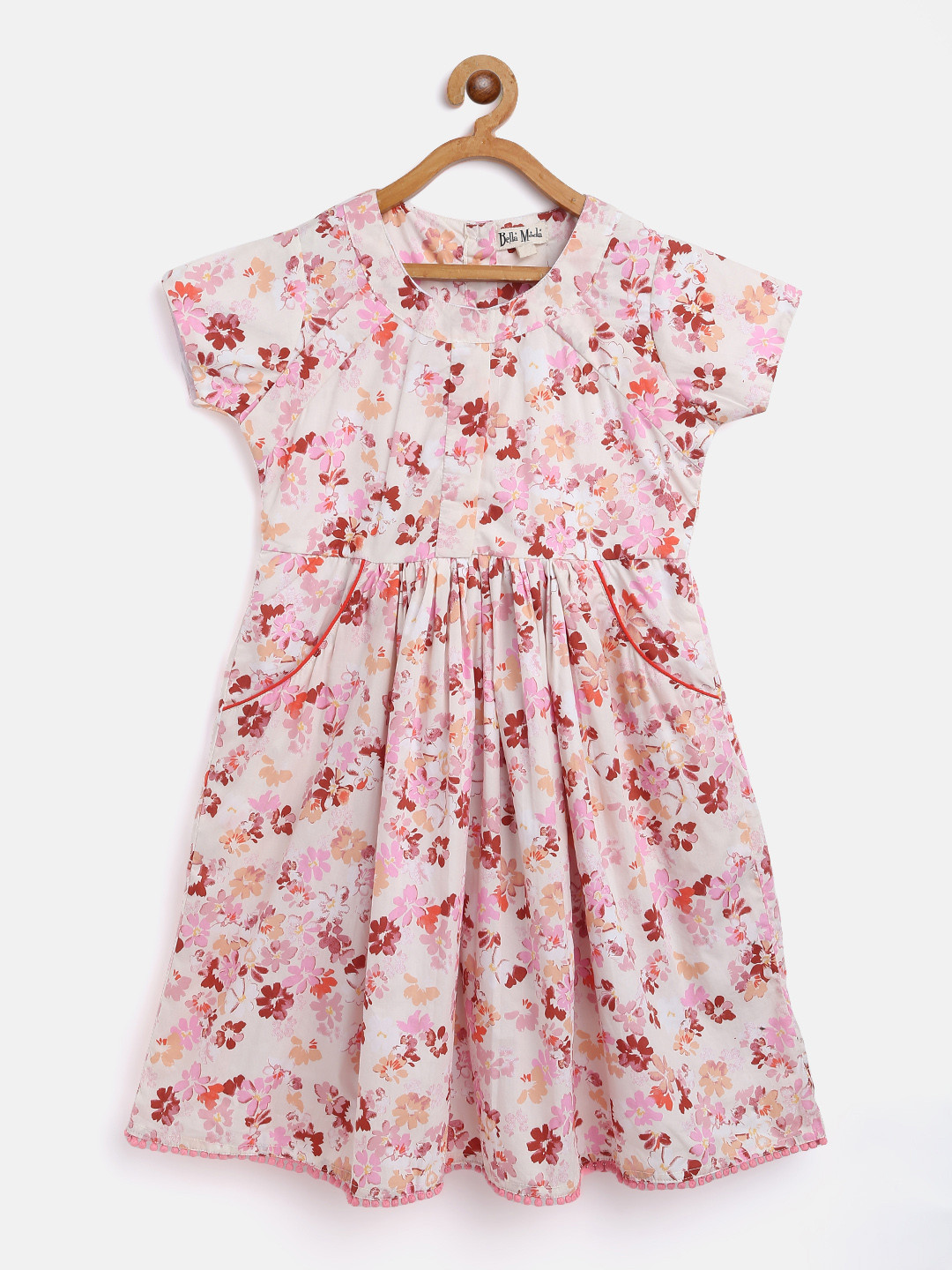 

Bella Moda Girls Off-White & Pink Floral Printed Fit & Flare Dress