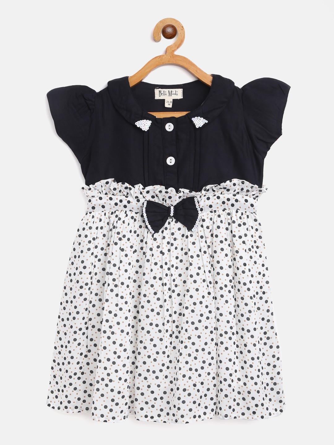 

Bella Moda Girls White & Black Polka Dot Print Fit & Flare Dress