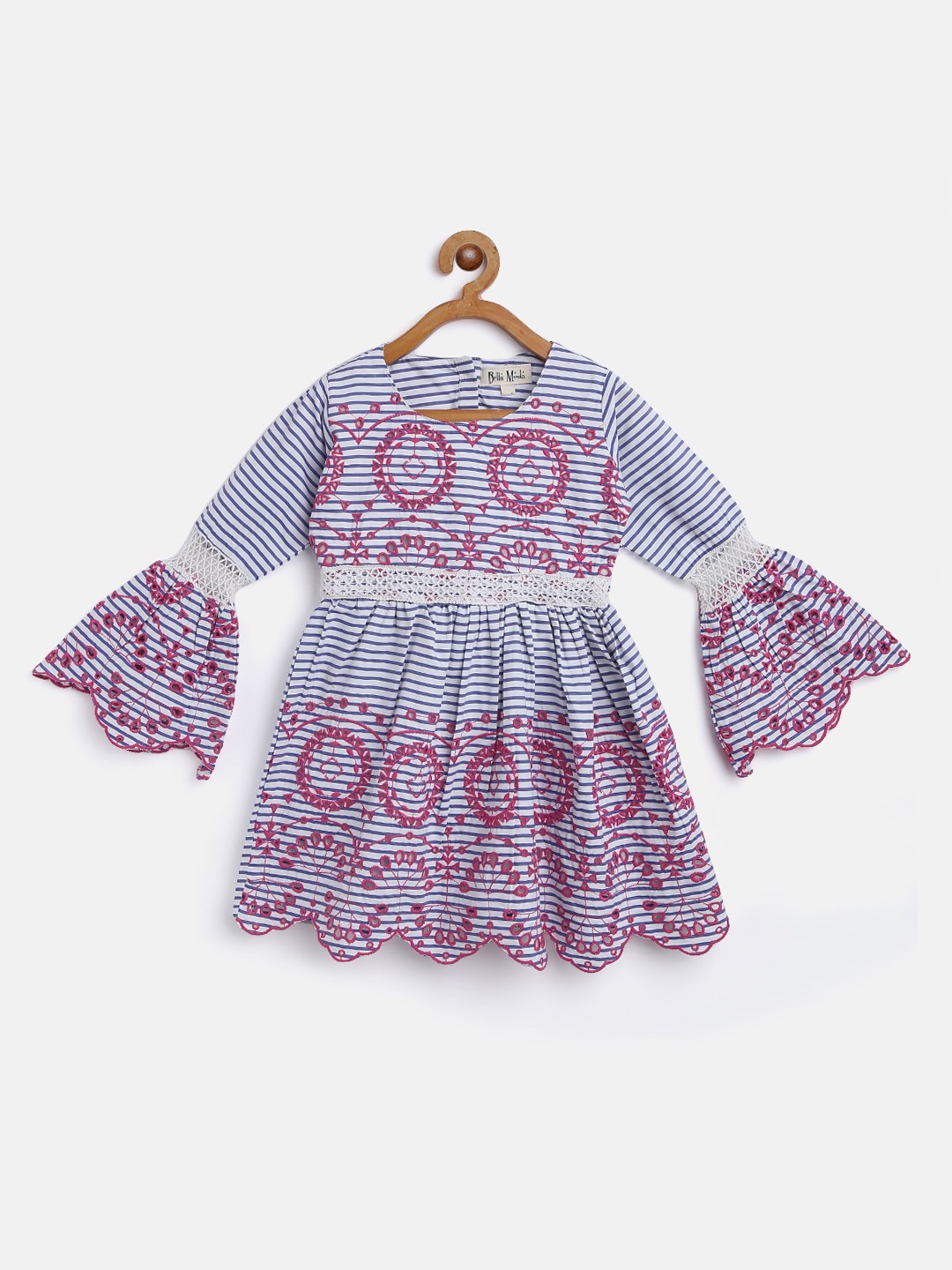 

Bella Moda Girls White & Blue Striped Fit and Flare Dress