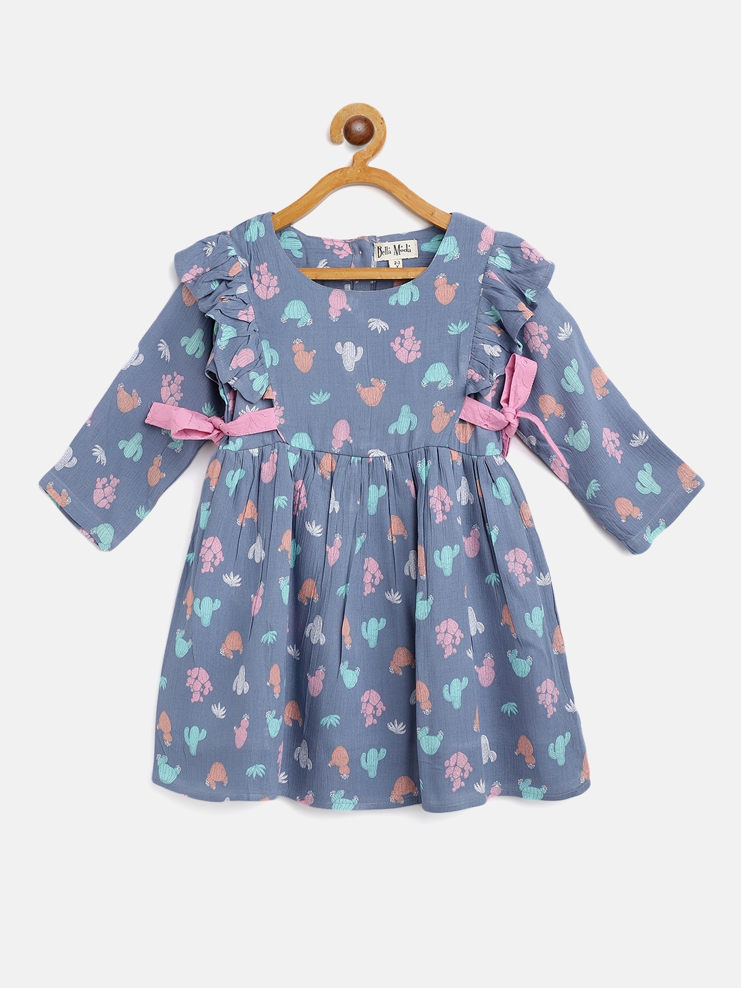 

Bella Moda Girls Blue & Sea Green Conversational Printed Fit & Flare Dress