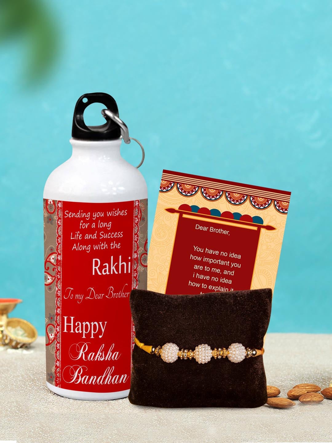 

TIED RIBBONS White & Gold-Toned 3-Piece Rakhi Gift Set