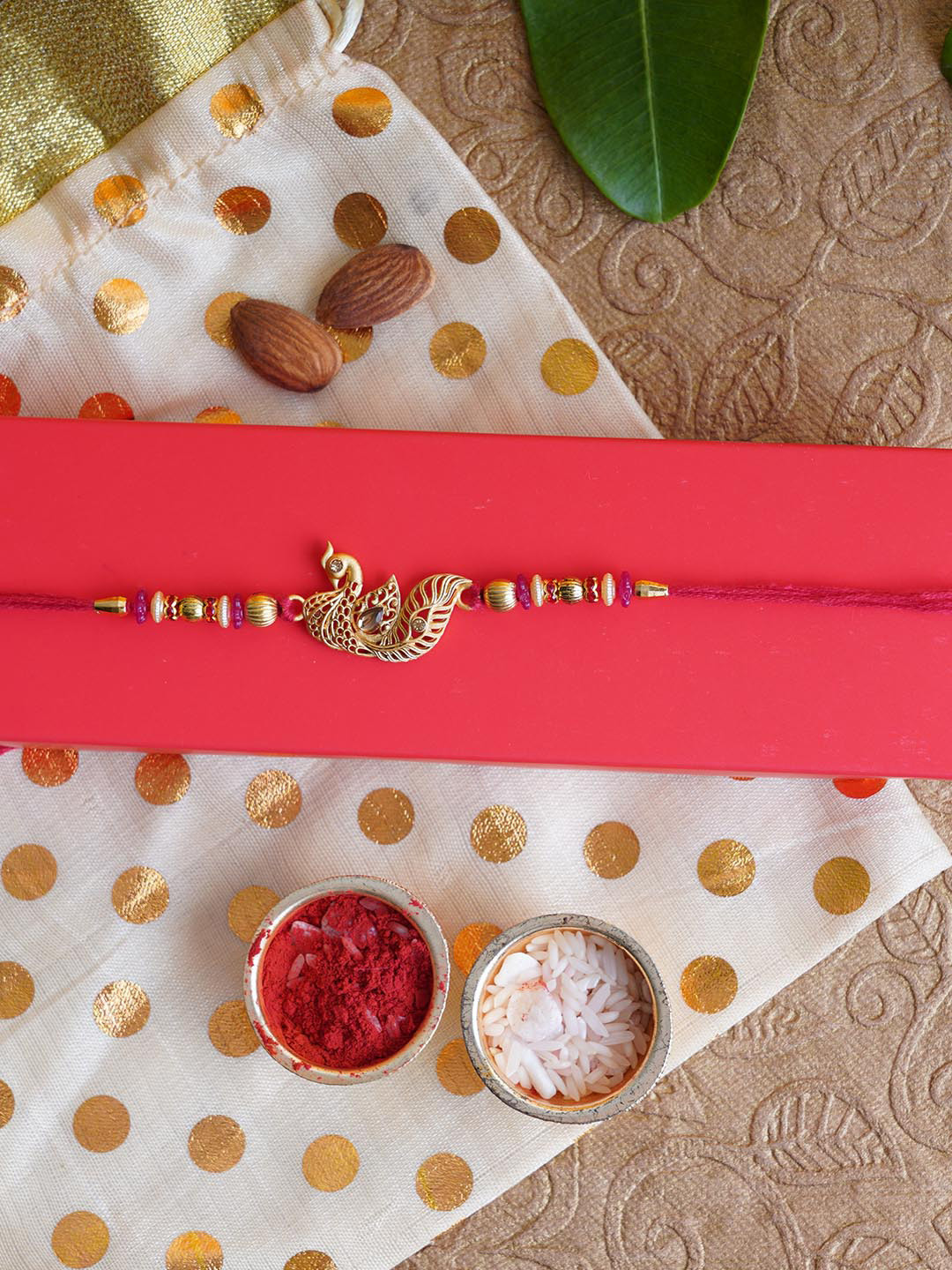 

TIED RIBBONS Men Multicoloured Beaded Peacock Rakhi with Card & Roli Chawal, Multi