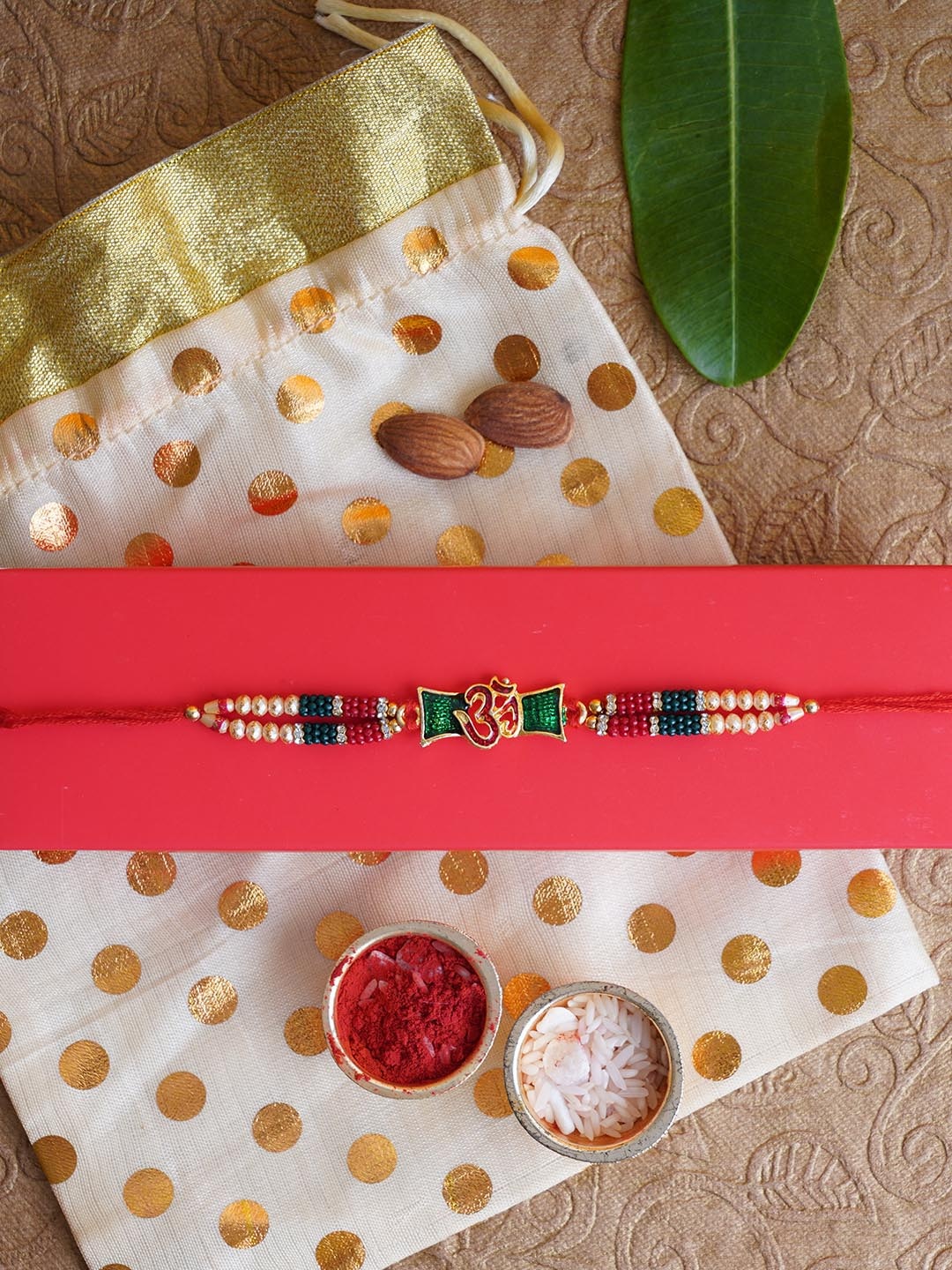 

TIED RIBBONS Men Multicolored Beaded Om Rakhi with Card & Roli Chawal, Multi