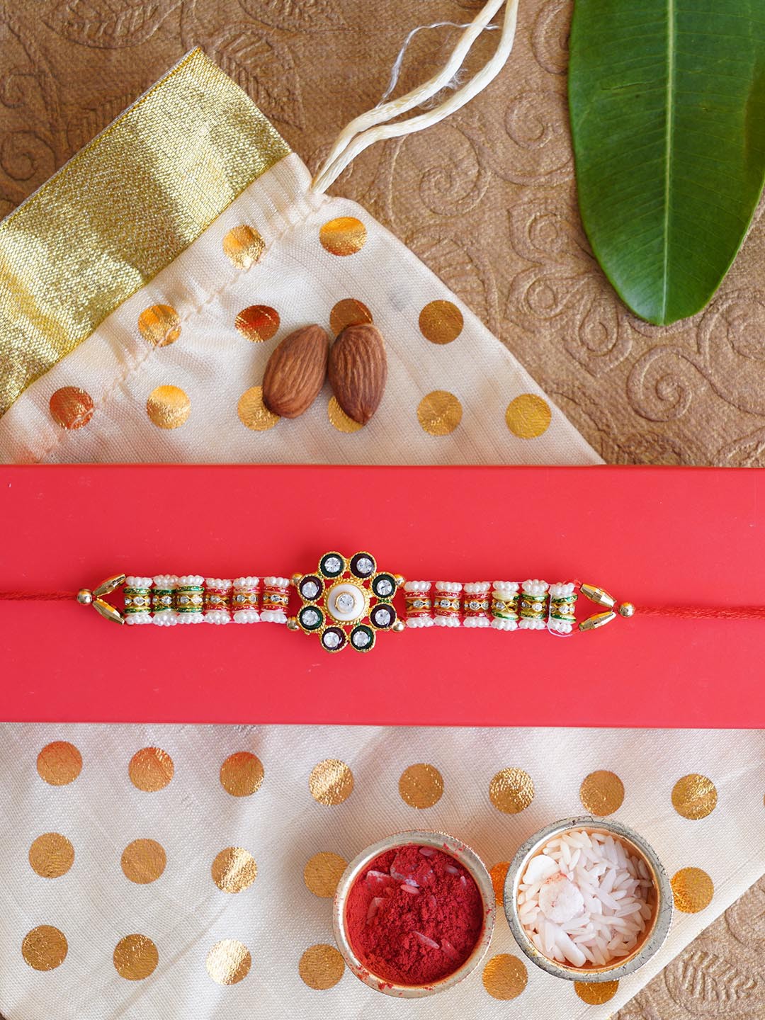 

TIED RIBBONS Men Multicolored Beaded Floral Rakhi with Card & Roli Chawal, Multi